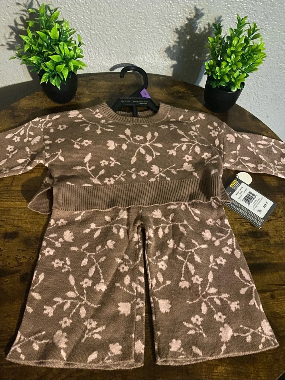 Kids Floral Knit Matching Set - Brown